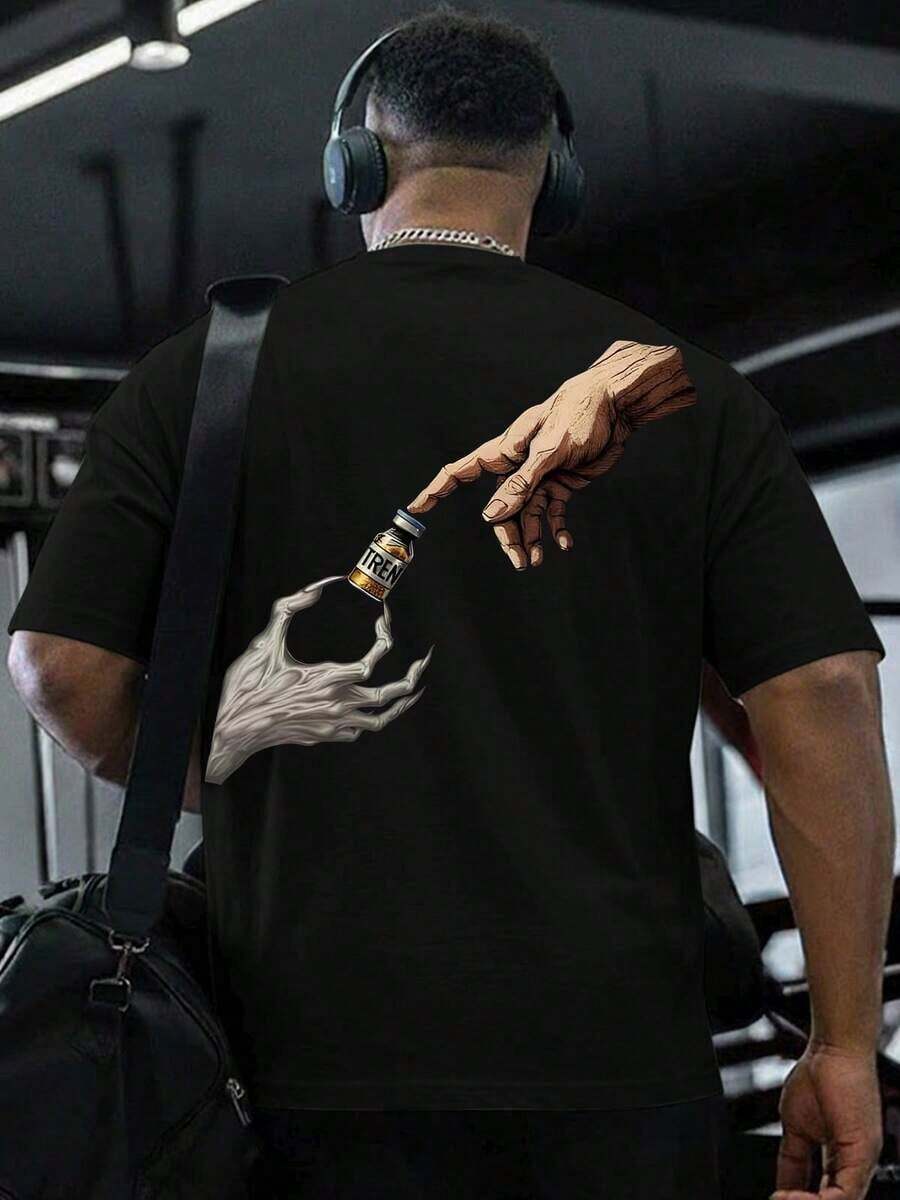Oversized T-Shirt For Gym Streetwear, Trenbolone Print, GYM RAT, Premium Fabric, Comfort, Adam's Hand Design, High Quality, Workout, Running, Juice - 黑色 - 查看 1