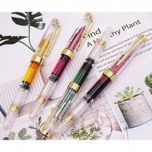 Lanxivi Yongsheng 3011 Demonstrator Clear Classical Fountain Pen Fine Nib Arrow Clip, Piston Filling System, Gold Trim, Set Of 4 Pieces In Transparent Color - 3011 - 查看 6