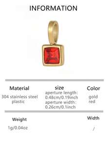 VJS 1pc Colorful Cubic Zirconia Pendant, 18K Gold Plated Stainless Steel, Birthstone Necklace DIY Accessory - Multicolor - View 11