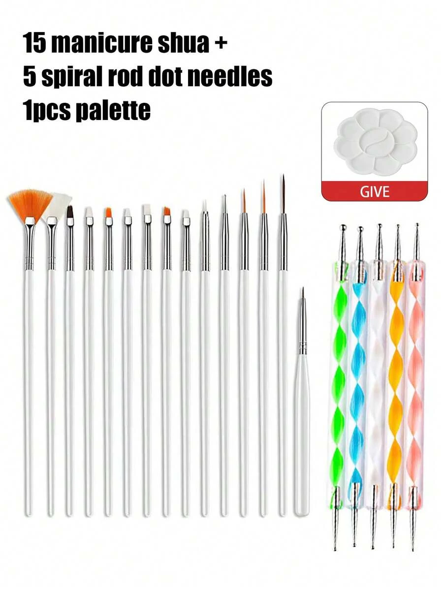 21pcs Nail Art Brush Set For Uv Gel Polish Drawing Painting Flower Design Silicone Dotting Pen Rhinestone Picker Manicure Tools,Nail Art Brushes, Nail Brush Set With Nail Stand, Nail Holder Painting Nails, Nail Art Tools, Nail Dotting Home & Salon Nail Art Design - Multicolor - View 1