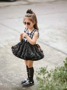 Girls' Princess Black Dress, Girls' Tutu Ballet Skirt, Cute Princess Dress, Girls' Ballet Tutu Dress, Shiny Birthday Party Dress, Girls Clothing, Children Apparel - Black - View 1