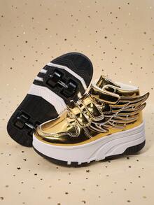 Children's 4-Wheel Roller Shoes, Detachable Roller Skates, Outdoor Sports Shoes, Unisex Casual Shoes - Gold - View 4