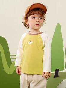 mini bala Baby Boy Contrast Raglan Sleeve Cartoon Print Top - Honey Yellow - View 5