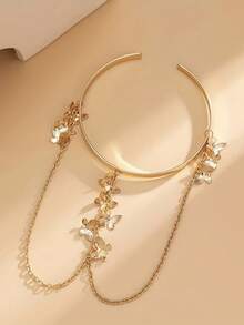 1 chiếc vòng tay nữ hình bướm vỏ sò tua rua, phụ kiện tối giản, đa năng phong cách đường phố, thích hợp để khoe vòng tay. - Vàng - Xem 5