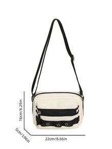 极简方形包，纯黑色，可调节肩带 - 白色 - 查看 5