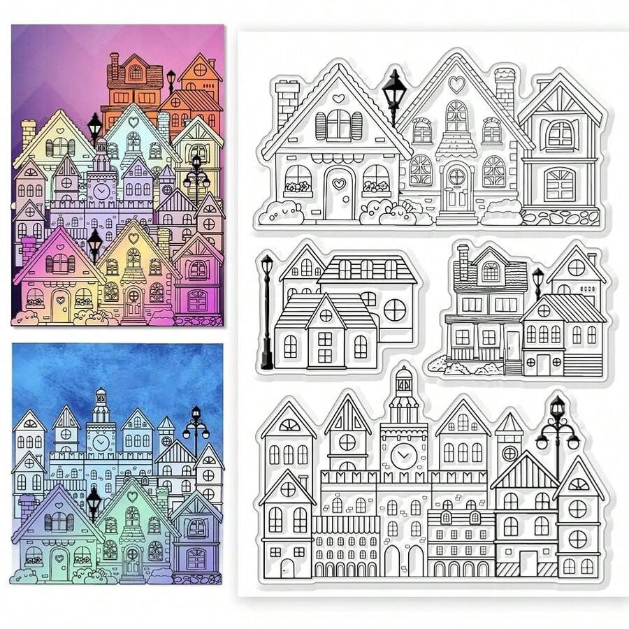 City Street Landscape Clear Stamps House Transparent Stamps Building Pattern Silicone Clear Stamp Seals For DIY ScrapbooFKing Photo Album Decoration, 4.3x6.3inch - Cảnh quan đường phố - Xem 1