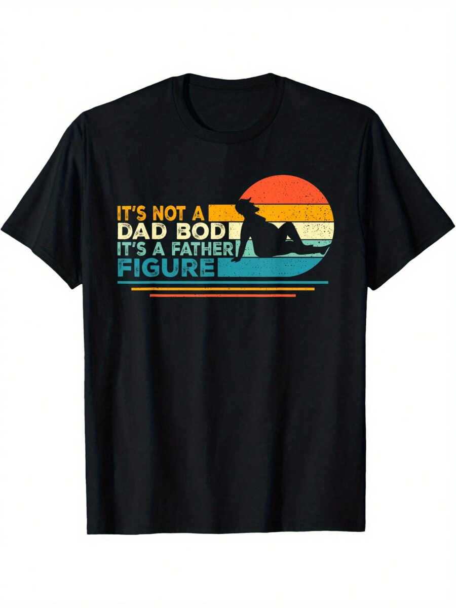 Funny Dad Gifts "It's Not A Dad Bod It's A Father Figure" T-Shirt - Black Retro Graphic Print, Regular Fit Casual Tee For Men, Humorous Father's Day & Holiday Gift, Gym & Outdoor Activities, Fathers Day Gift, Vintage Style Print, Nontransparent Material, Classic Design, Breathable Fabric, Printed Shirt, Men's Fashion, Perfect Birthday Christmas Mother's Day Gift Size Urban Streetwear Statement Piece With Edgy Graphic,Casual & Effortlessly Cool, Perfect For Any Occasion,Vintage-Inspired & Timeless Classic With A Modern Twist. - 黑色 - 查看 1