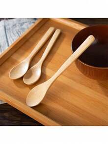 1pc/5pcs/10pcs Natural Wooden Spoon, Bamboo Honey Spoon, Children Spoon, Coffee Stirring Spoon, Jam Bamboo Spoon - Yellow - View 12