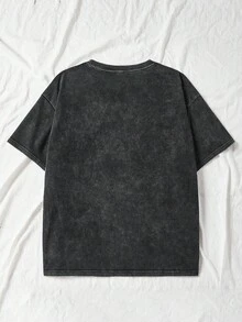 Women's Summer Washed Cotton T-Shirt, Printed With A Kitten Pattern, Casual And Simple, Loose Fit, Crew Neck, Short Sleeves. - Black - View 3