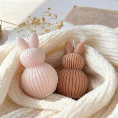 1pc Easter Striped Rabbit Shaped Scented Candle, Home Decor Gift, Weight: 61g