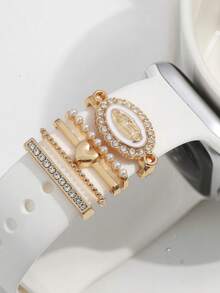 5/4/3pcs Metal Charms Decorative Ring Compatible With Apple Watch Band LOVE Diamond Rhinestone Ornament Smart Watch Silicone Strap Accessories Bracelet Fashionable Accessories (Watch And Band Not Included) Compatible With Apple Watch Band 38mm 40mm 41mm 42mm 44mm 45mm 46mm 49mm, Compatible With Samsung Compatible With Huawei Watch Series Ultra/Se/10/9/8/7/6/5/4/3/2/1 Watch Band Accessories Jewellery