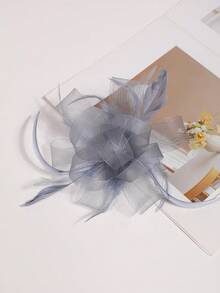 1pc Women's Charming Hat, Flower Mesh Ribbon Feather Hair Clip, Tea Party Headpiece, Suitable For Attending Cocktail Party, Church Wedding, And Kentucky Derby - 62126 Silver Gray - View 3