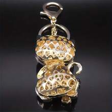 卡通猫咪钥匙扣，镶钻金色可爱猫咪钥匙圈，创意礼物 - 彩色 - 查看 4