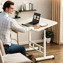 3 Colors, Adjustable Height, 360° Swivel Folding Desk On Wheels With Sturdy Frame, Suitable For Home Office Space, Dorm Room, Study, Small Apartment - 棕色 - 查看 9