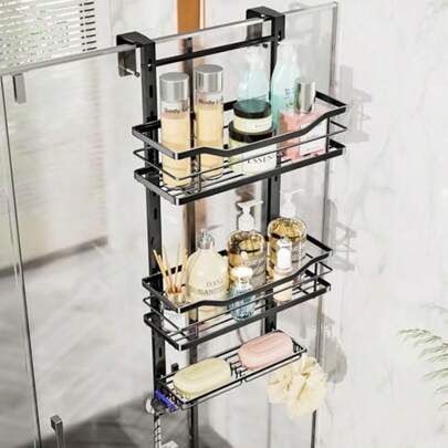 Shower Caddy Hanging Adjustable - 3 Tier No Drill Over The Door Hanging Shower Organizer Shelf With Hooks And Soap Holder Bathroom Organizer Rust Resistant For Shampoo Razor Black