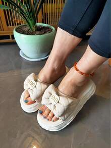 Women's Summer Vacation Bohemian Style Platform Slippers - Beige - View 4