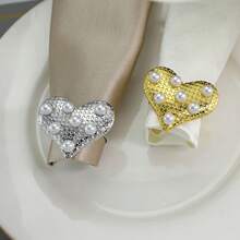 1pc Pearl Heart Shaped Napkin Ring, Suitable For Restaurants, European Style Napkin Holder