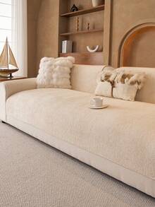 1 tấm bọc ghế sofa bằng vải chenille màu trơn, thân thiện với thú cưng, chống trượt, chống bẩn, mềm mại và thân thiện với da, đa năng dùng trong nhà và ngoài trời, phòng khách, phòng ngủ, trang trí ngày lễ, bảo vệ ghế sofa, phù hợp với ghế sofa 1/2/3/4 chỗ ngồi - Màu be - Xem 3