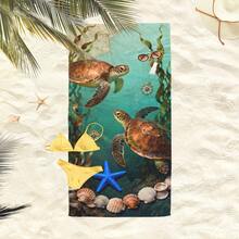 1条超大尺寸海龟图案沙滩巾，超强吸水超细纤维沙滩毯，适用于沙滩、泳池、旅行、露营、瑜伽