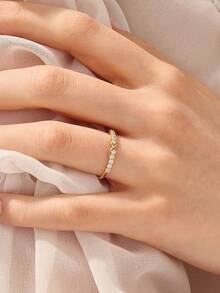 1pc Elegant Cubic Zirconia Infinity Symbol Ring, Suitable For Women's Engagement Party, Made Of Copper Material, Non-Fading And Hypoallergenic - Gold - View 1