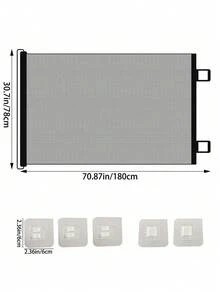 1pc Expandable Pet Gate, Includes 5 Adhesive Fasteners, Black & White Mesh Dog Barrier, Suitable For Dogs & Other Pets - Can Be Installed At Doorways, Stairs, Hallways Indoor/Outdoor, Size: 70.87 Inches Wide X 30.7 Inches High, No Drilling Required, Great Gift For Pet Owners On Valentine''s Day - Multicolor - View 8