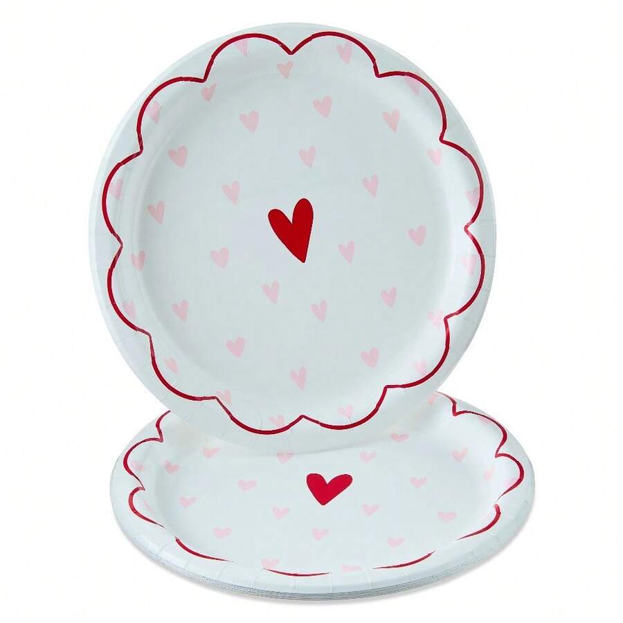 Disposable Paper Plates, 9", Pink And Red Hearts, 8 Count, Valentine's Day - mặc định - Xem 1