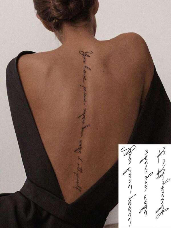 1pc Fashionable Waterproof Inspirational English Handwritten Temporary Tattoo, Delicate Line Art Backpiece Tattoo Sticker, Sweat-Proof, Suitable For People