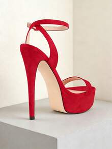 MERUMOTE Women's Platform Heeled Sandals 5.7" Thin High Heels Sexy Ankle Strap Open Round Toe Shoes For Casual,Party,Wedding,Prom Valentines - 紅色 - 查看 6