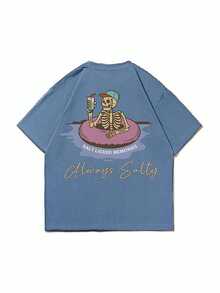 Men's Casual Vacation Style Printed Short Sleeve T-Shirt, Comfortable & Breathable, For Summer - Dusty Blue - View 4