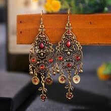 Vintage Exquisite Rhinestone Gourd Flower Tassel Ear Hooks, Lightweight Luxury High-End Niche Earrings For Women - Retro French Style - View 12