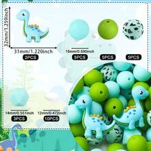 6/30pcs 3D Dinosaur Series Silicone Bead Set, 15mm Silicone Round Beads, Polygon Silicone Beads, Colorful Tyrannosaurus Rex & Triceratops Shaped Beads, Suitable For Pen Decor, Jewelry Making, Beading Crafts - Colorful Dinosaur Series - View 16