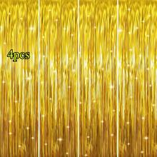 4pcs/Set Metallic Foil Curtain Backdrop, Silver Metallic Tinsel Fringe Curtain, Suitable For Birthday, Wedding, Engagement, Nursery Decor, Baby Shower, Bachelorette Party, Christmas, Holiday Celebration, Mother's Day, Graduation Decor - Gold - View 8