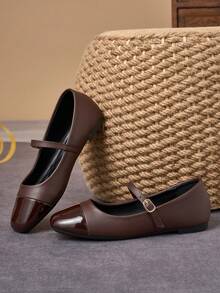 MonaNise 女士时尚方头棕色拼接杏色蝴蝶结平底鞋,休闲户外高端黑白、酒红色、卡其色、黑色百搭鞋 - 棕色 - 查看 6