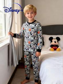 Disney Bộ đồ 2 món cho bé trai: Áo dài tay và quần in hình chuột Mickey và nhạc cụ, thoải mái, dễ thương, đa năng, phù hợp cho mùa xuân/thu/đông, đi chơi, dã ngoại và dự tiệc. - màu đen - Xem 4