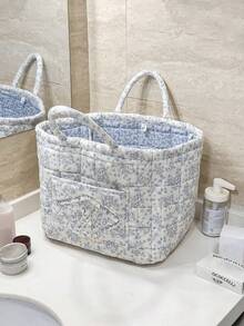1Pc Floral Print Quilted Storage Basket Laundry Basket Large Capacity Portable Storage Bag Foldable Snack Basket With Handle For Women And Girls Cosmetic Storage Basket Toy Storage Basket Skincare Storage Basket Women Makeup Storage Multifunctional Storage Basket Cosmetic Organizer Home Decor Livingroom Bedroom Decor Bathroom Decor - Nhiều màu - Xem 5