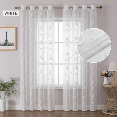2 piezas de cortinas transparentes, cortinas decorativas bordadas de lino sintético, adecuadas para el hogar, la cocina, la sala de estar y el dormitorio