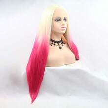 D613 Blonde Pink Lace Front Wigs For Women Long Straight Blond Ombre Wig Rose Red Lace Front Wig Colorful Glul Lace Wig Synthteic Heat Resistant Fiber Hair Daily Party 24inches - 613BlondeHotPink - View 4