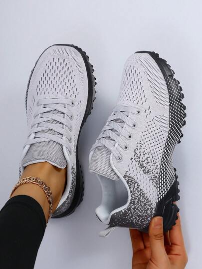 Women's Casual Sneakers, Breathable Mesh Flat Shoes, Student Running Shoes, Lace-Up Travel Mesh Shoes, Multicolor Outdoor Running Shoes, Suitable For All Seasons