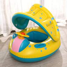 1pc Inflatable Baby Swimming Ring With Handle, Suitable For Beach & Pool, Comes With Adjustable Sunshade Canopy, Can Be Used As Inflatable Seat - Yellow - View 4
