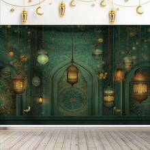 1pc Of Oversized Ramadan Eid Al-Fitr Patterned Printed Tapestry, Large-Sized Decorative Hanging Cloth, Home Decoration, Holiday Gift Party Decoration, Installation Bag - Multicolor - View 5