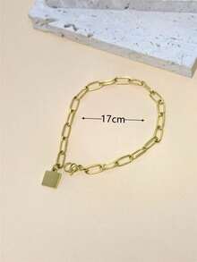 1 chiếc vòng tay hình vuông tối giản, thiết kế độc đáo kiểu Âu-Mỹ, phụ kiện trang sức bằng thép không gỉ dành cho nữ. - Vàng 3 - Xem 5