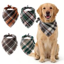 وشاح مثلث للكلاب بتصميم مربعات مع أطراف شرابات، إكسسوارات أزياء للكلاب المتوسطة والكبيرة، لموسم عيد الميلاد والشكر - متعدد الألوان - مشاهدة 1