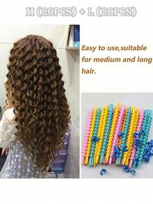 1包（约20个）卷发棒 螺旋烫发卷发器 DIY美发造型工具，无热螺旋卷发器 螺旋卷发造型卷发器配件 DIY美发造型工具 - 彩色 - 查看 14