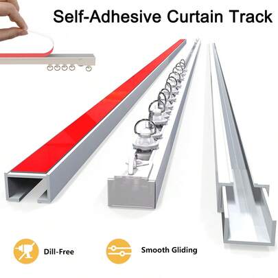 هذا نظام مسار ستائر لاصق ذاتيًا يمكن تركيبه على الأسقف والجدران دون الحاجة إلى ثقب أو براغي أو أدوات. هذا الستائر مناسب للنوافذ والغرف والأحواض والخزائن والمركبات الترفيهية. ديكور الحمام