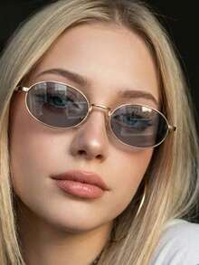 一副厚框椭圆形金属未来主义时尚眼镜，3D镜腿设计，时尚配饰 - 彩色 - 查看 15