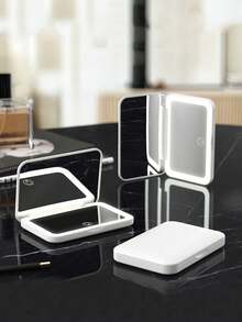 LED Lighted Makeup Mirror With Touch Screen, 3 Lighting Modes, Portable Stand, Foldable For Storage, Travel Vanity Mirror With Lights, Rechargeable Battery, Adjustable 3-Color Lighting, Travel Makeup Accessory, Birthday Gift For Mom And Friends