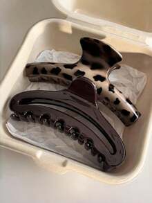 2pcs/1pc Glossy Brown Leopard Print Hair Clips For Women - Cute, Lightweight, Fashionable, Versatile, High-End, Elegant, Minimalist Style. Suitable For Daily Wear, Outings, Casual Gatherings, Work, Vacation, Washing, Makeup, And As An Accessory Women Hair Accessories Elegant Hair Claws Fashion Claw Clip - Multicolor - View 13