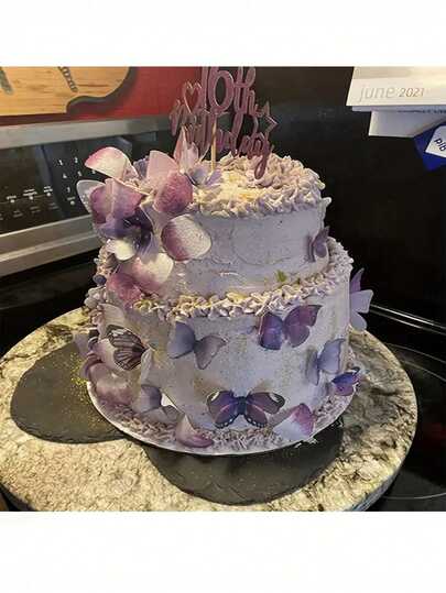 48 Stück/Set Schmetterling Konfetti Papier Dekorationen, bunte lila Kuchen Dekorationen, Cupcake Dekorationen, Dessert Tisch Deko, Kuchen Dekorationen, Backen Dekorationen, Party Dekorationen