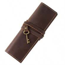 1个复古疯马皮PU皮革铅笔盒，多功能文具收纳卷袋，可装多支笔，高端返校必备单品 - A - 查看 4