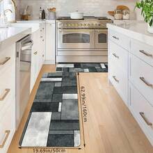 1pc Minimalist White And Gray Geometric Pattern Anti-Slip Rug,Soft & Durable, Easy To Clean Kitchen Mat, Rectangular Low-Pile Carpet For Living Room, Bedroom, Kitchen, Laundry Room, Bathroom - Multicolor - View 4